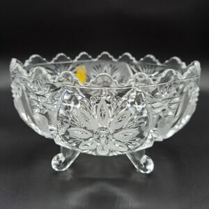 Imperlux Oval Bowl Primrose Collection Clear 24% Lead Crystal Handcut Footed 7"